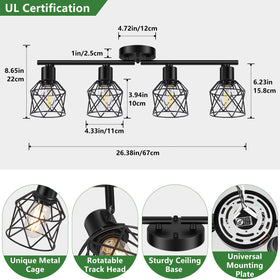 Baocuz 4-Lights metal cage detail highlights sturdy farmhouse style and easy cleaning
