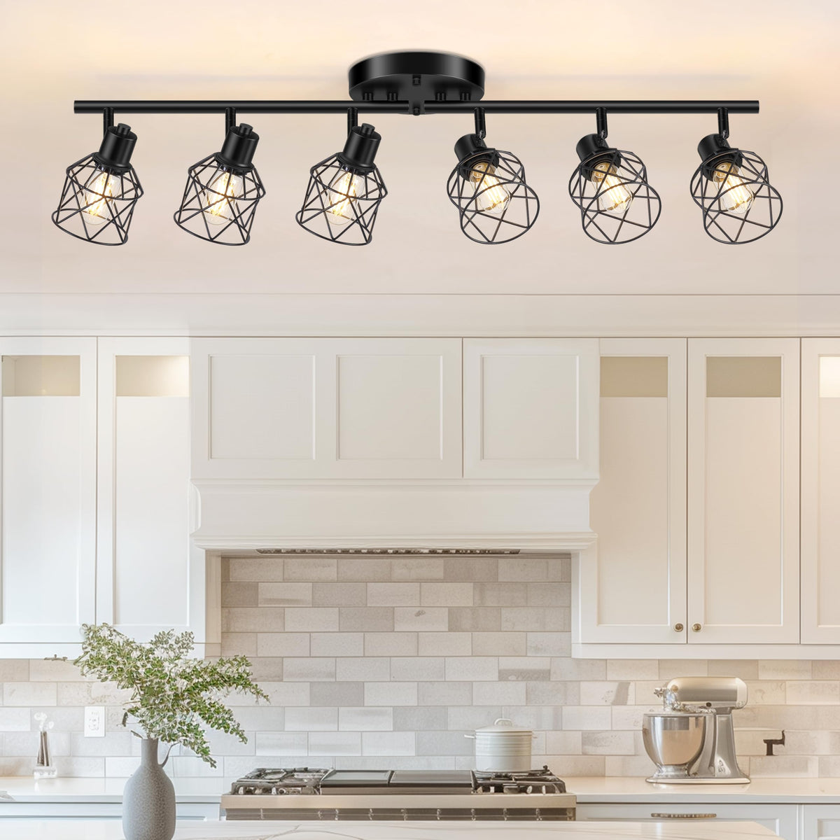 Baocuz 6-lights black semi-flush fixture with adjustable arms for versatile room lighting.