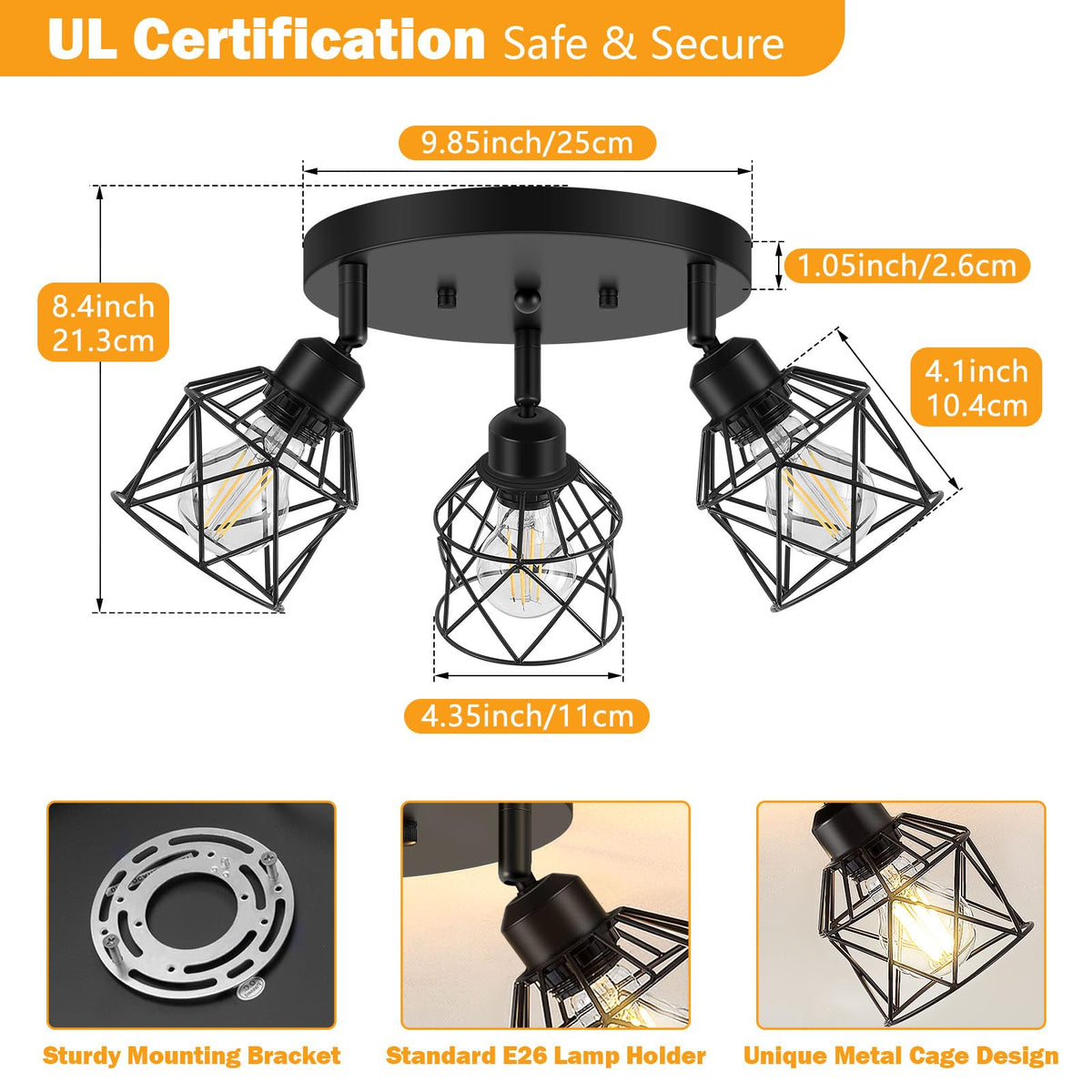 Baocuz farmhouse black metal cage fixture adds rustic-modern character.