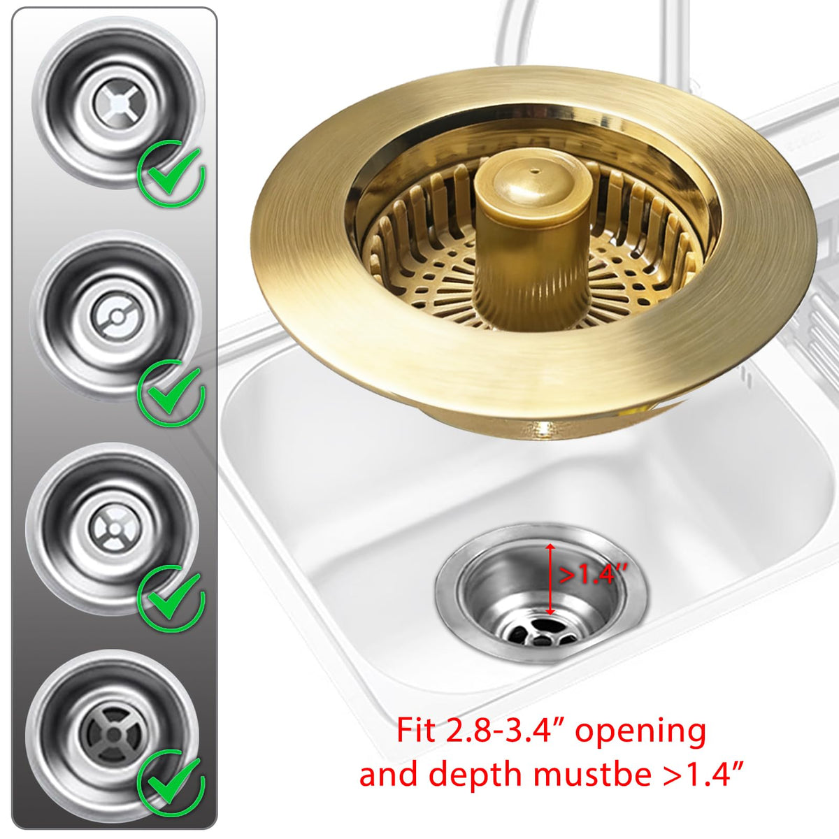 BAOLSLS Standard Drain Compatibility 2.83–3.38 inches ensures universal fit.