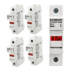 Baomain RT18-32(X) 1P DIN rail fuse holder front view showing compact installation.