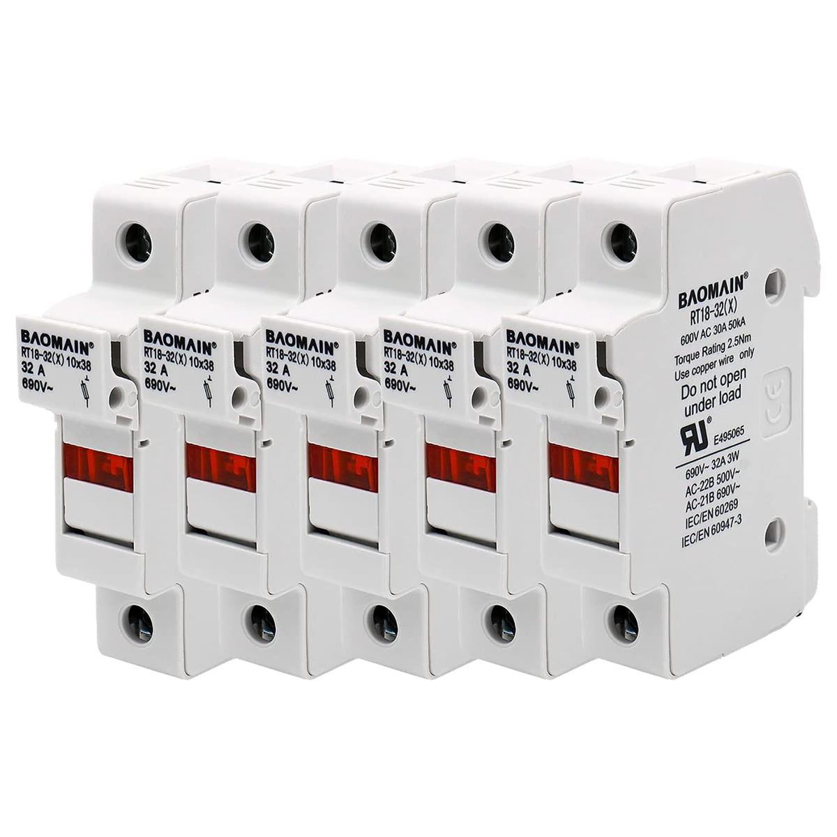Baomain 5-pack DIN rail fuse holders ready for professional installation.