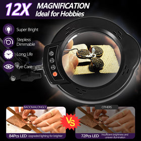 Baoomalongly lighted magnifier on swing arm enables hands-free viewing for crafts.