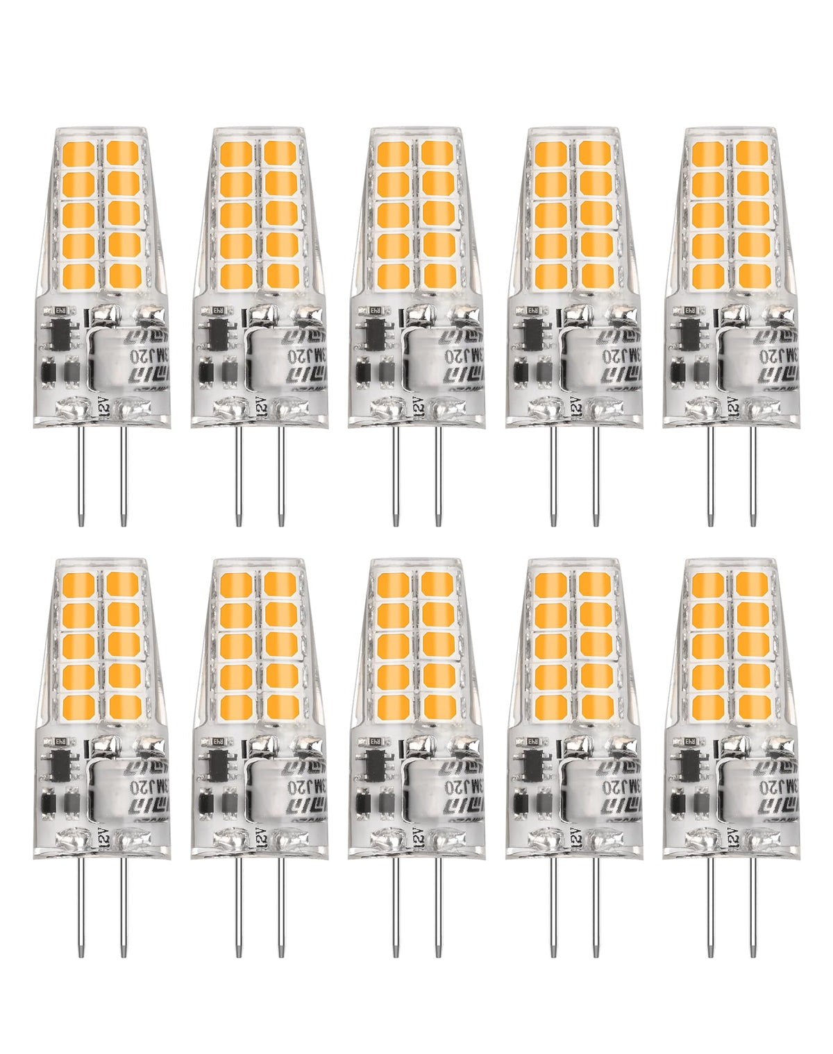 BAOMING G4 LED bulb in a chandelier with 12V base for energy-efficient warm light.