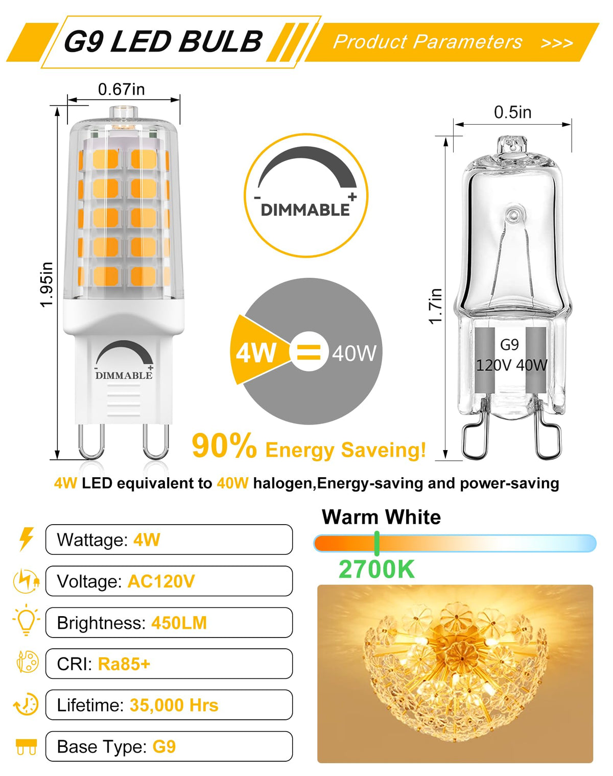 BAOMING G9 LED bulb 40W halogen-equivalent with lower energy use.