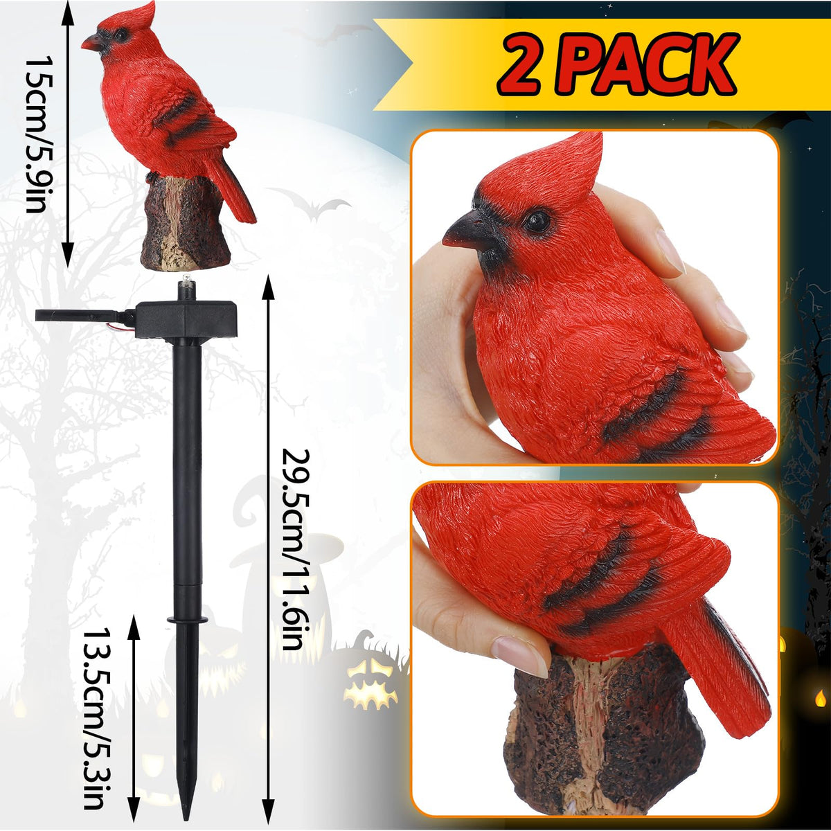 Baquler cardinal solar light red bird detail showing resin finish