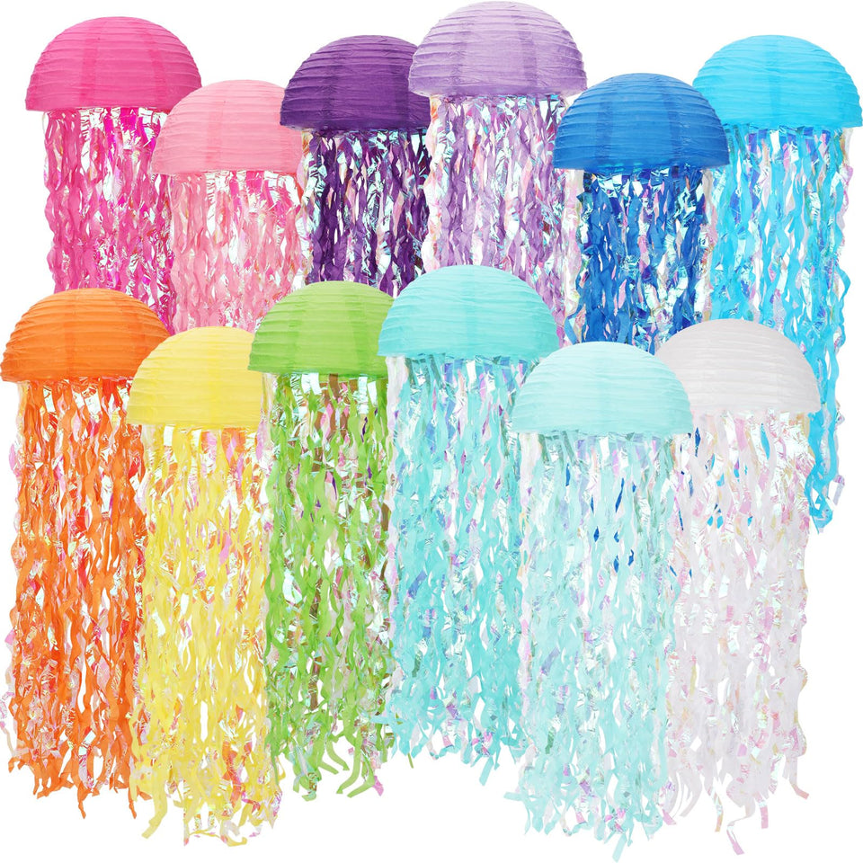 Baquler jellyfish lanterns 12-pack add bright coastal decor to celebrations.