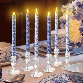 Baquler Mother's Day chinoiserie flameless candles set enhances tablescapes with timeless blue-and-white style.