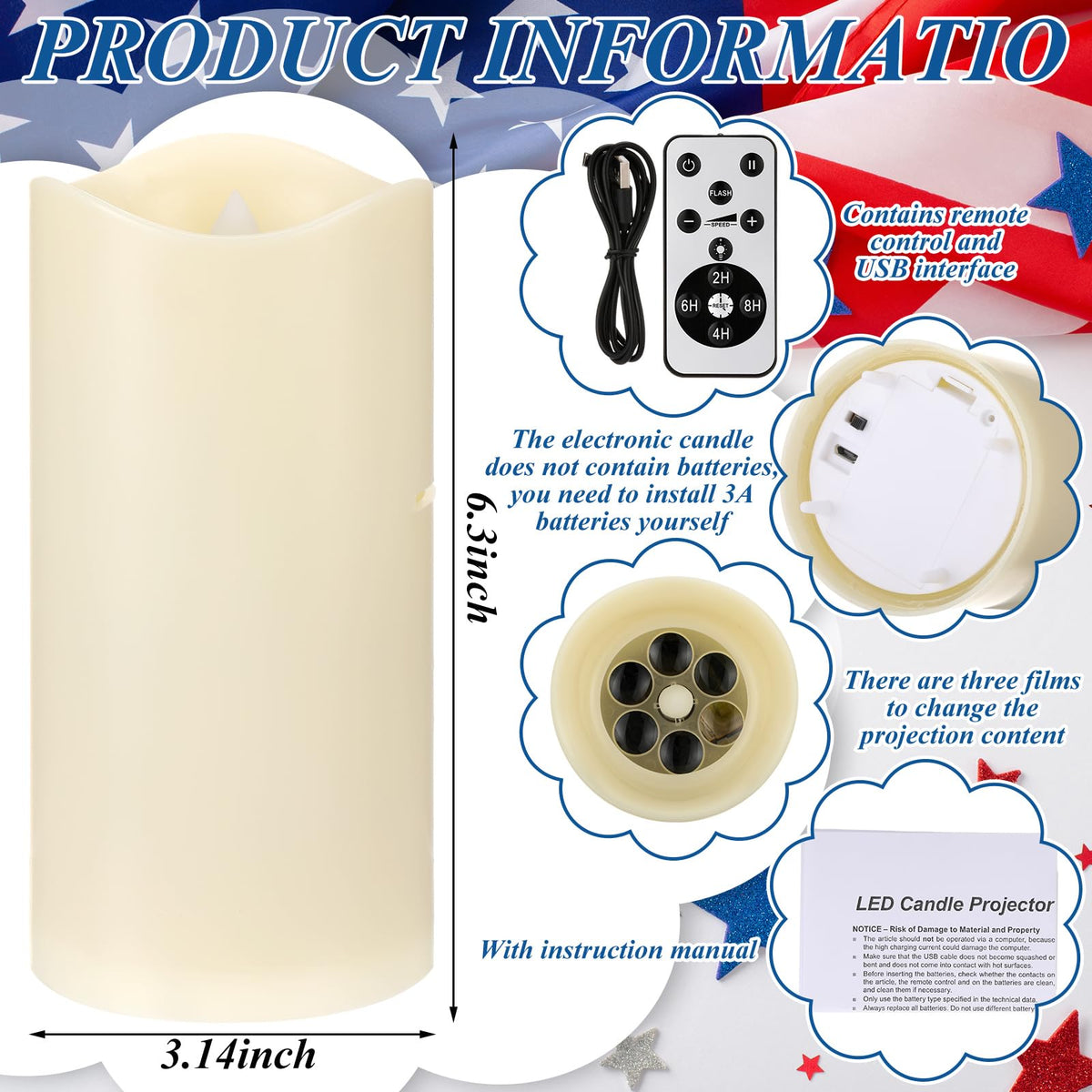 Baquler red white blue flameless candle adds festive color to a room