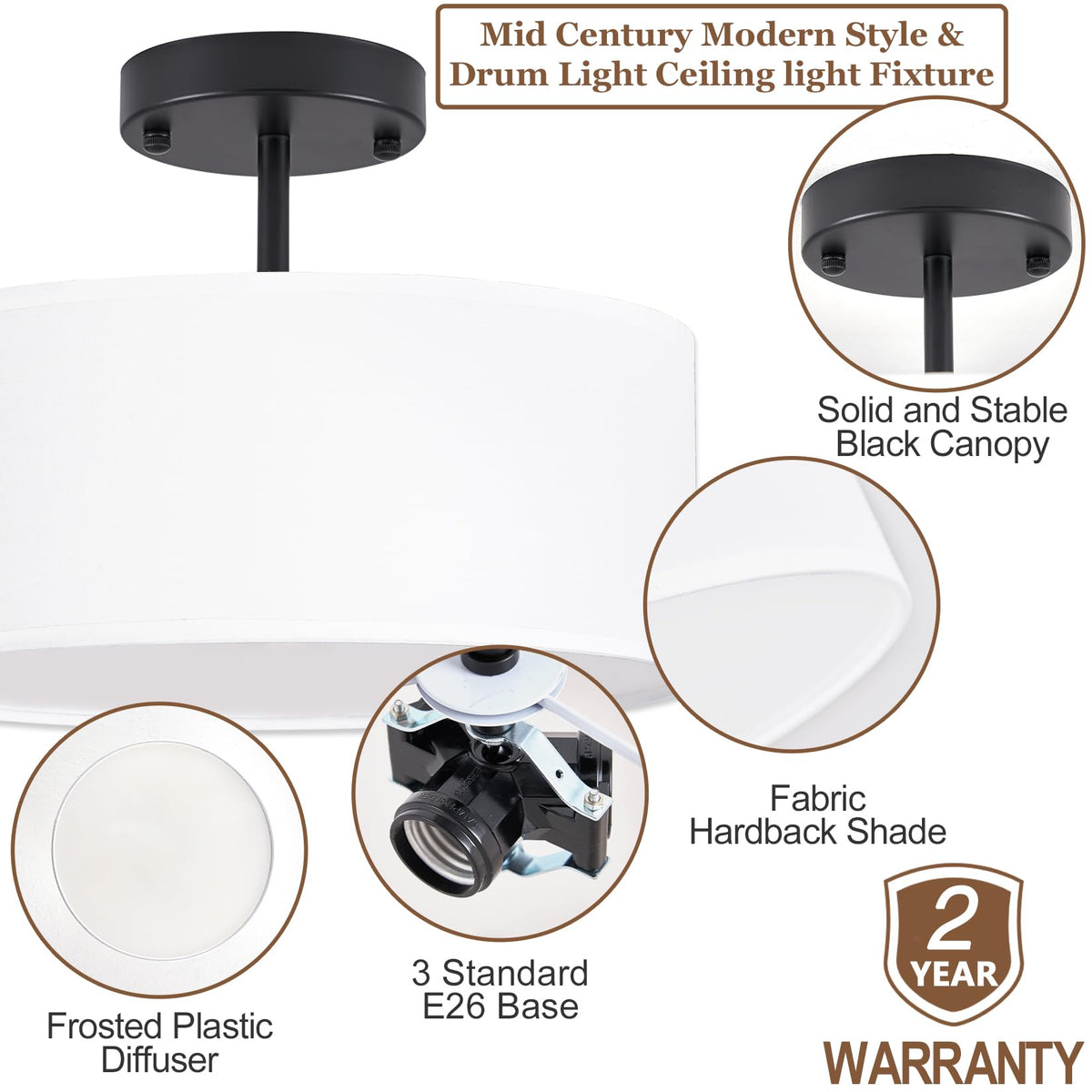Bargeni black anti-rust metal construction for durable ceiling lighting.