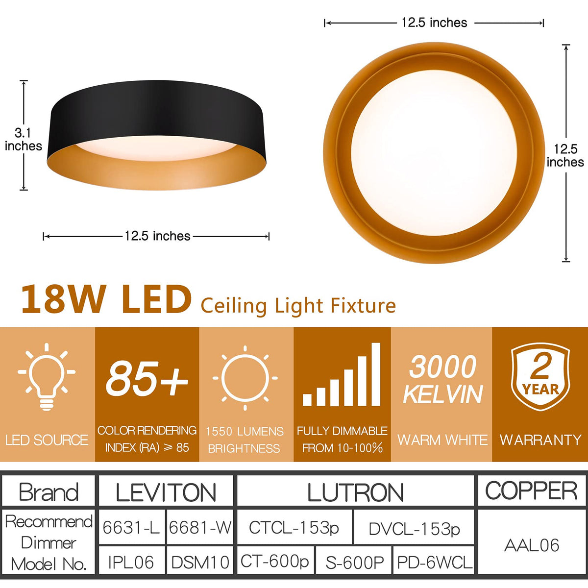 Bargeni dimmable ceiling light offers adjustable brightness for living spaces.