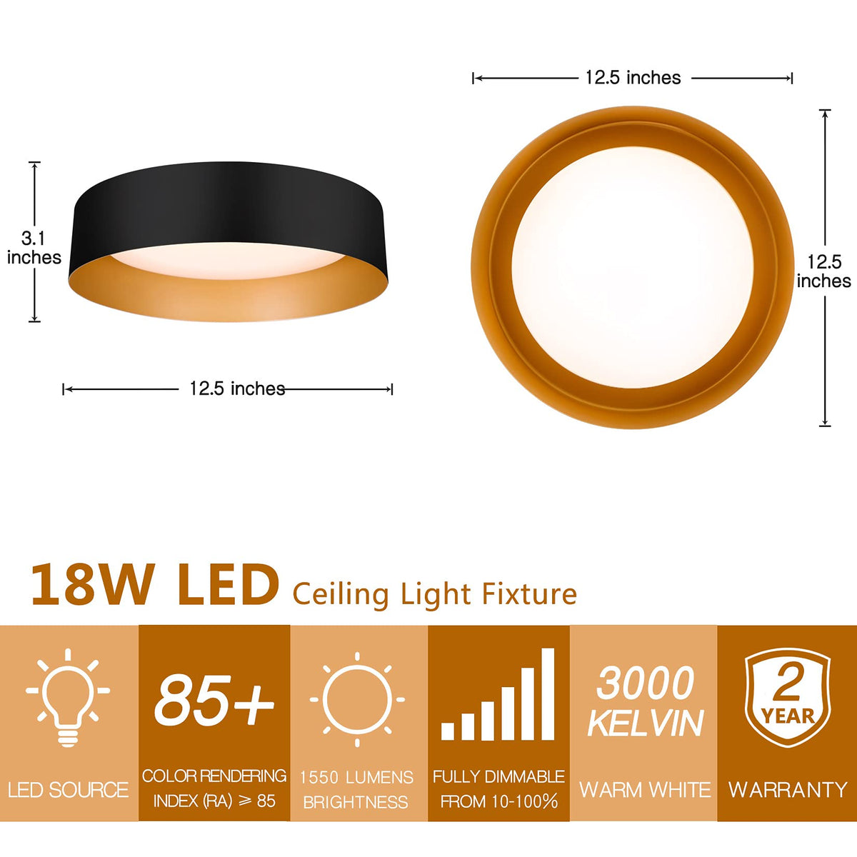 Bargeni flush mount light side profile showing slim, flush ceiling design.