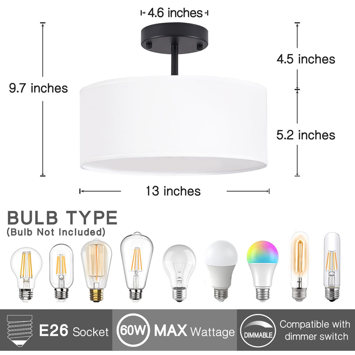 Bargeni modern ceiling light with white fabric shade delivering soft illumination.
