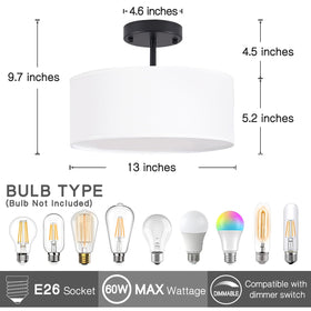 Bargeni modern ceiling light with white fabric shade delivering soft illumination.