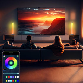 Barhootao RGB Light Bar ambient bedroom setup for relaxed movie nights.
