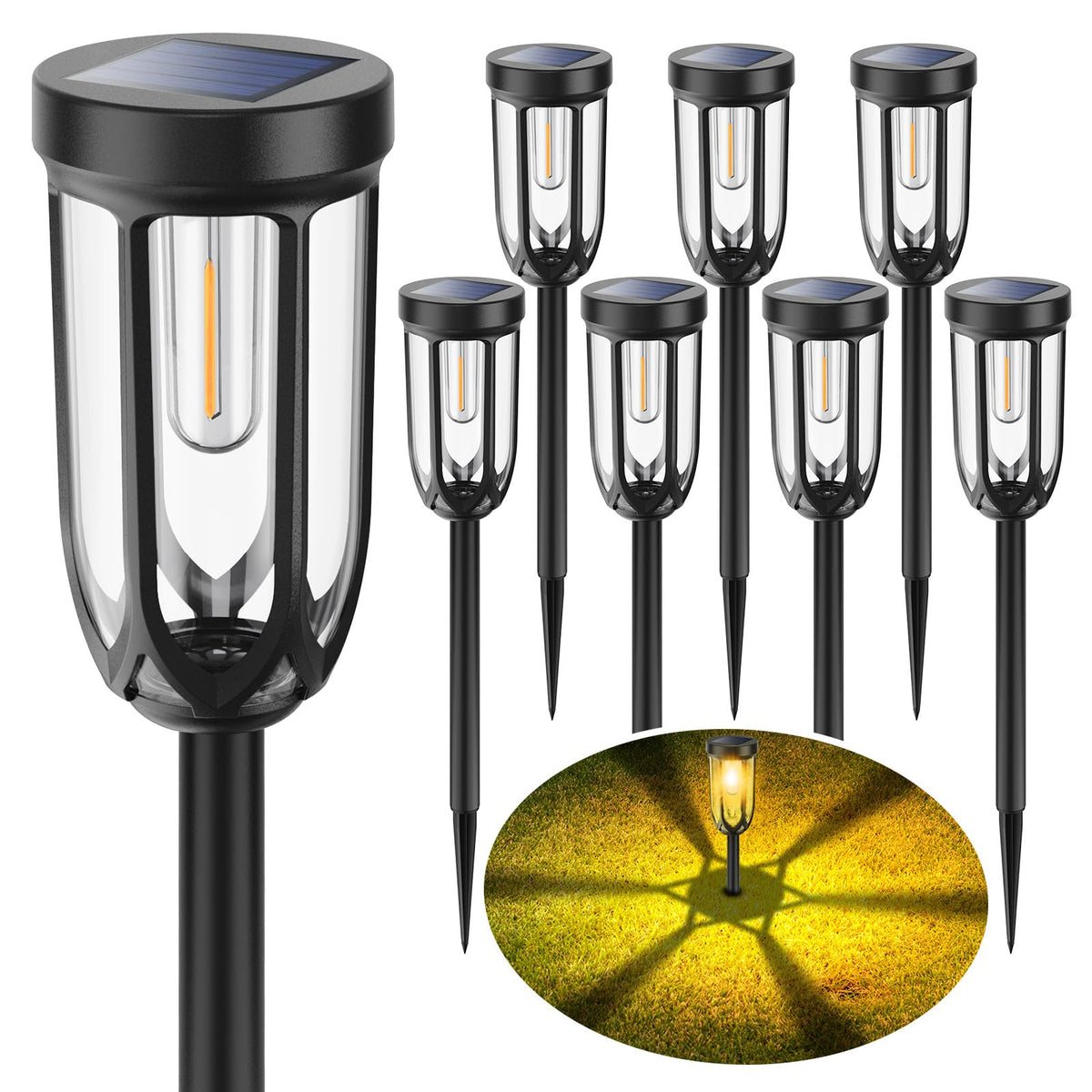 Barleit 8-pack solar pathway lights illuminate walkways with a warm glow for safety.