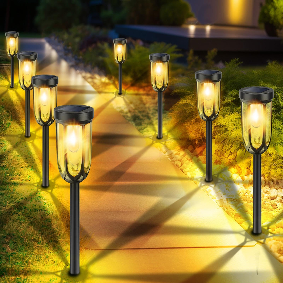 Barleit warm white glow highlights garden edges and borders for ambiance.