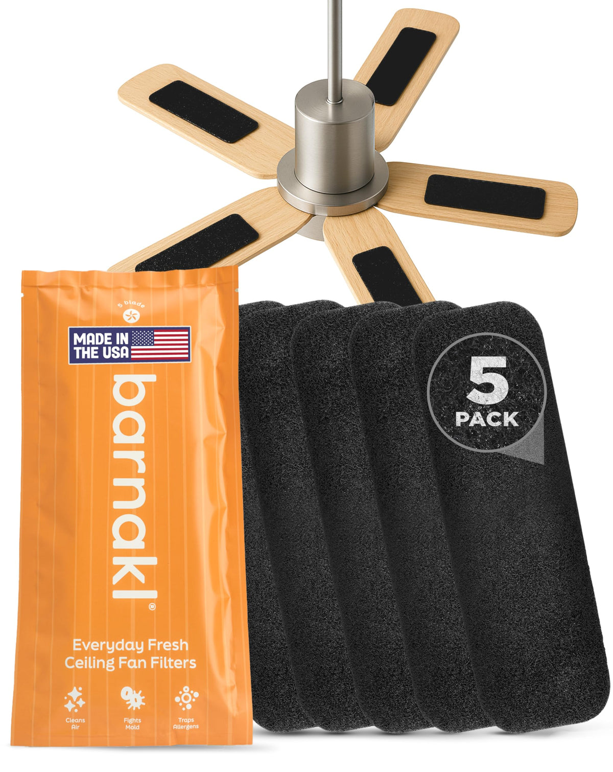 Barnakl ceiling fan filter traps dust, pollen, and dander for cleaner air.