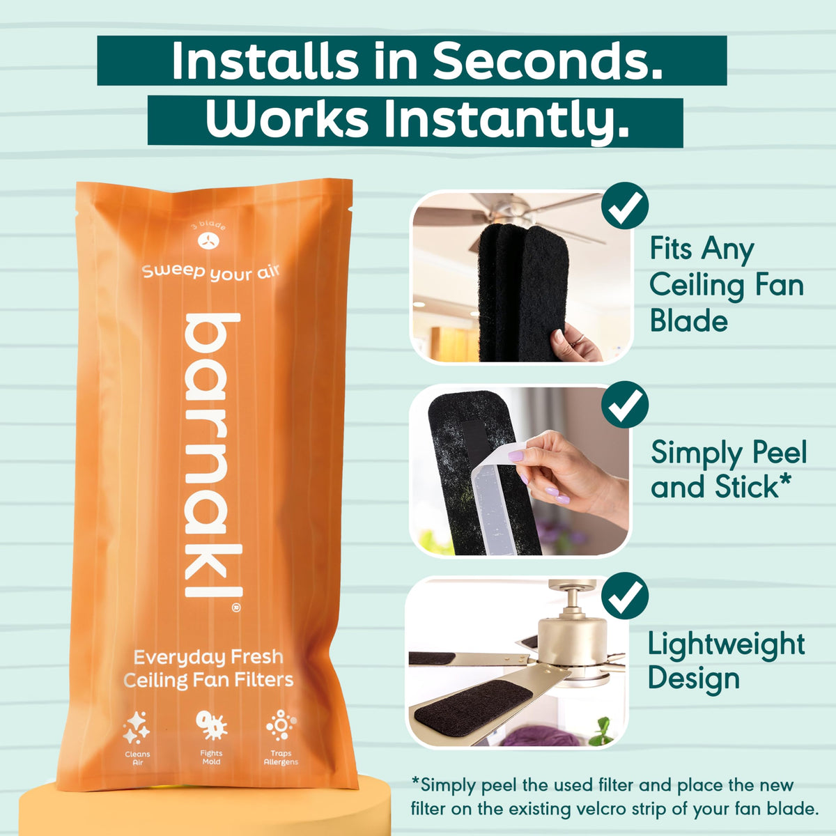 Barnakl quick-stick design makes installation simple on any blade.