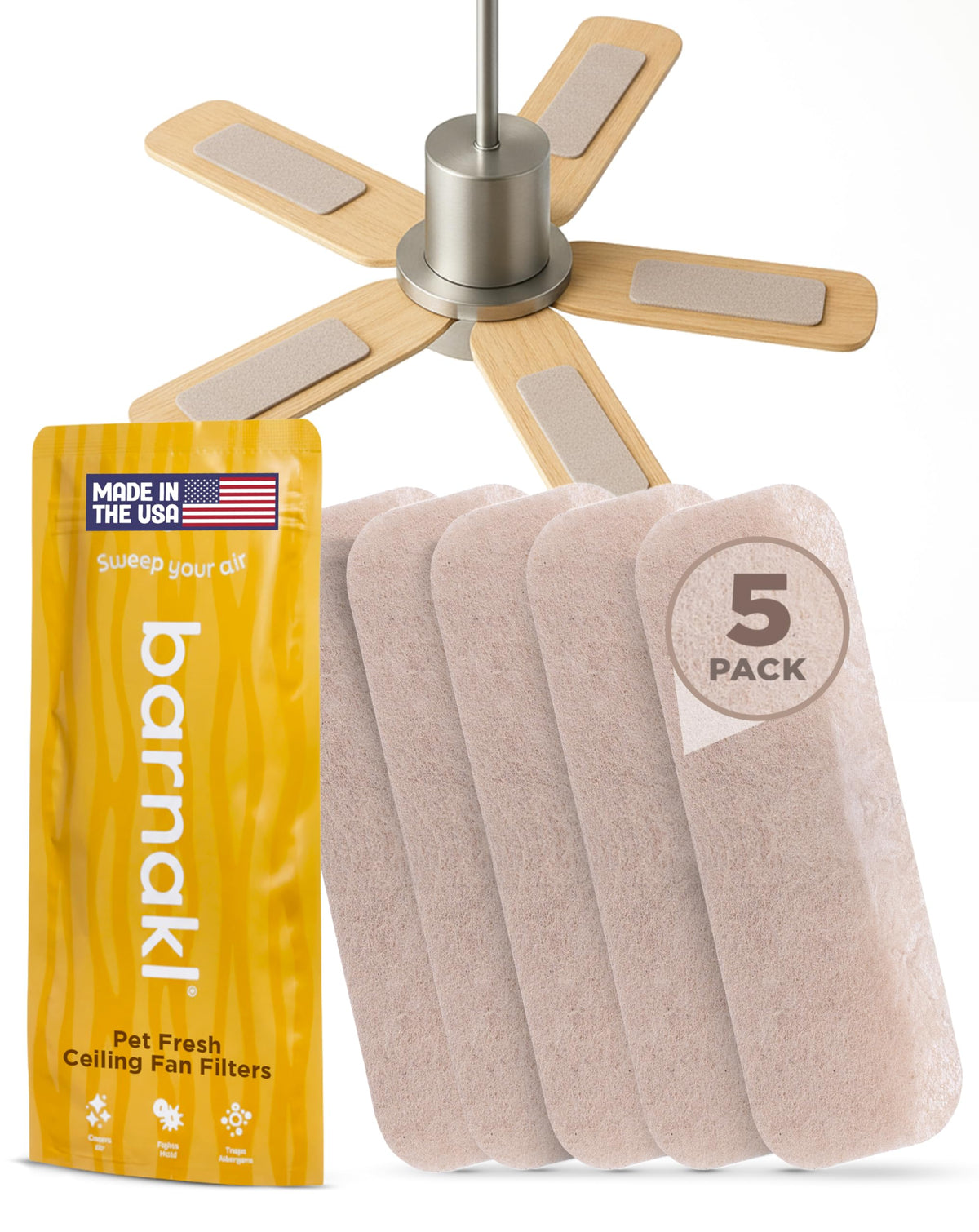 Barnakl Pet Fresh ceiling fan filter reducing pet odors while spinning