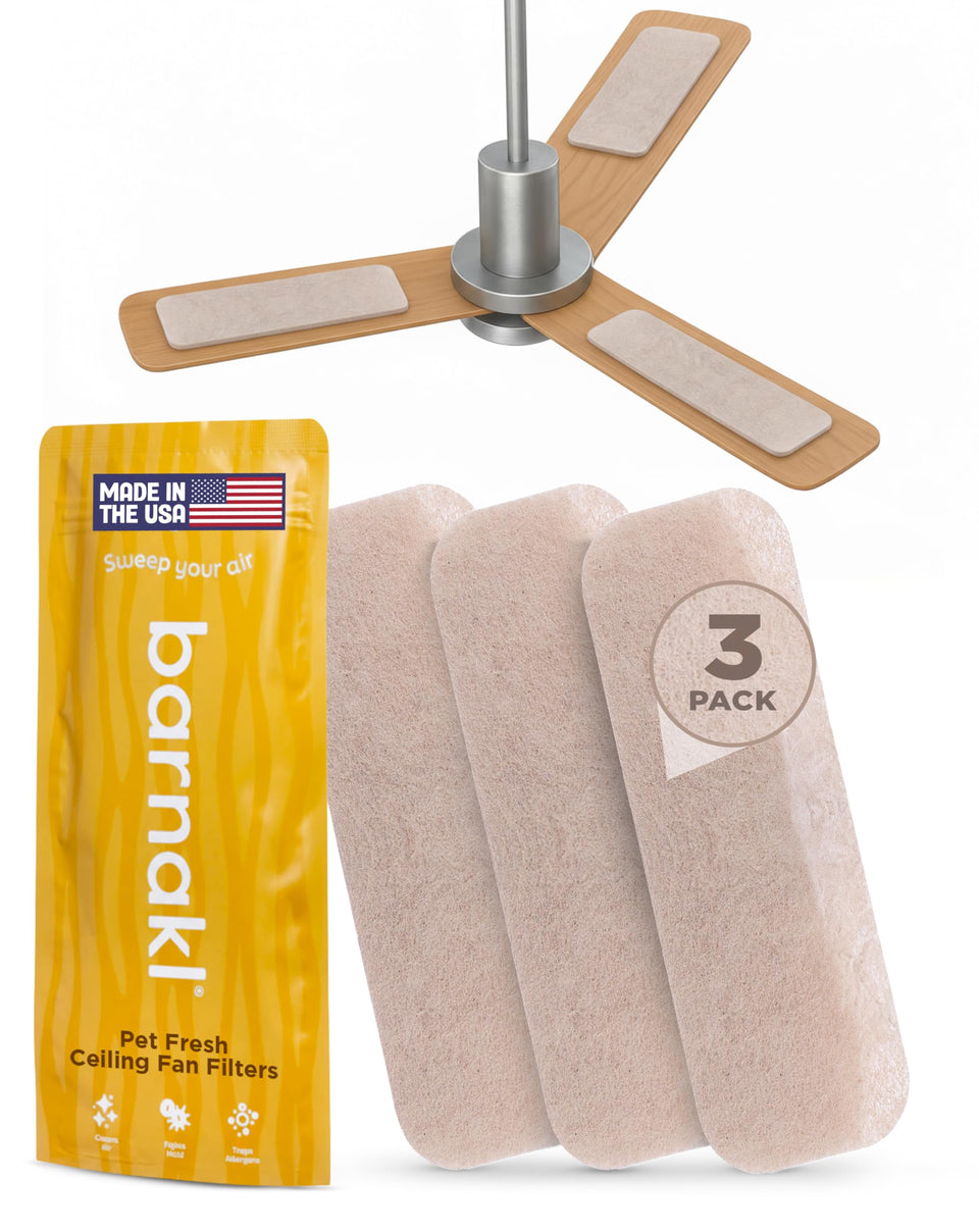 Barnakl Pet Fresh filter on ceiling fan blade improving air quality