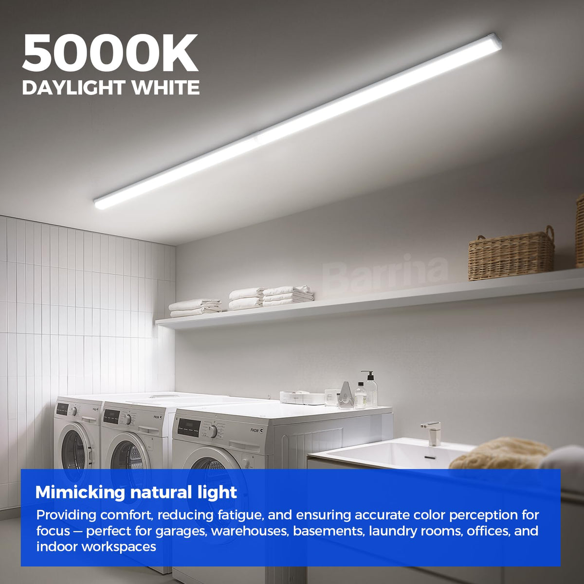Barrina 4ft LED shop light linkable cord enables flexible multi-light layouts.