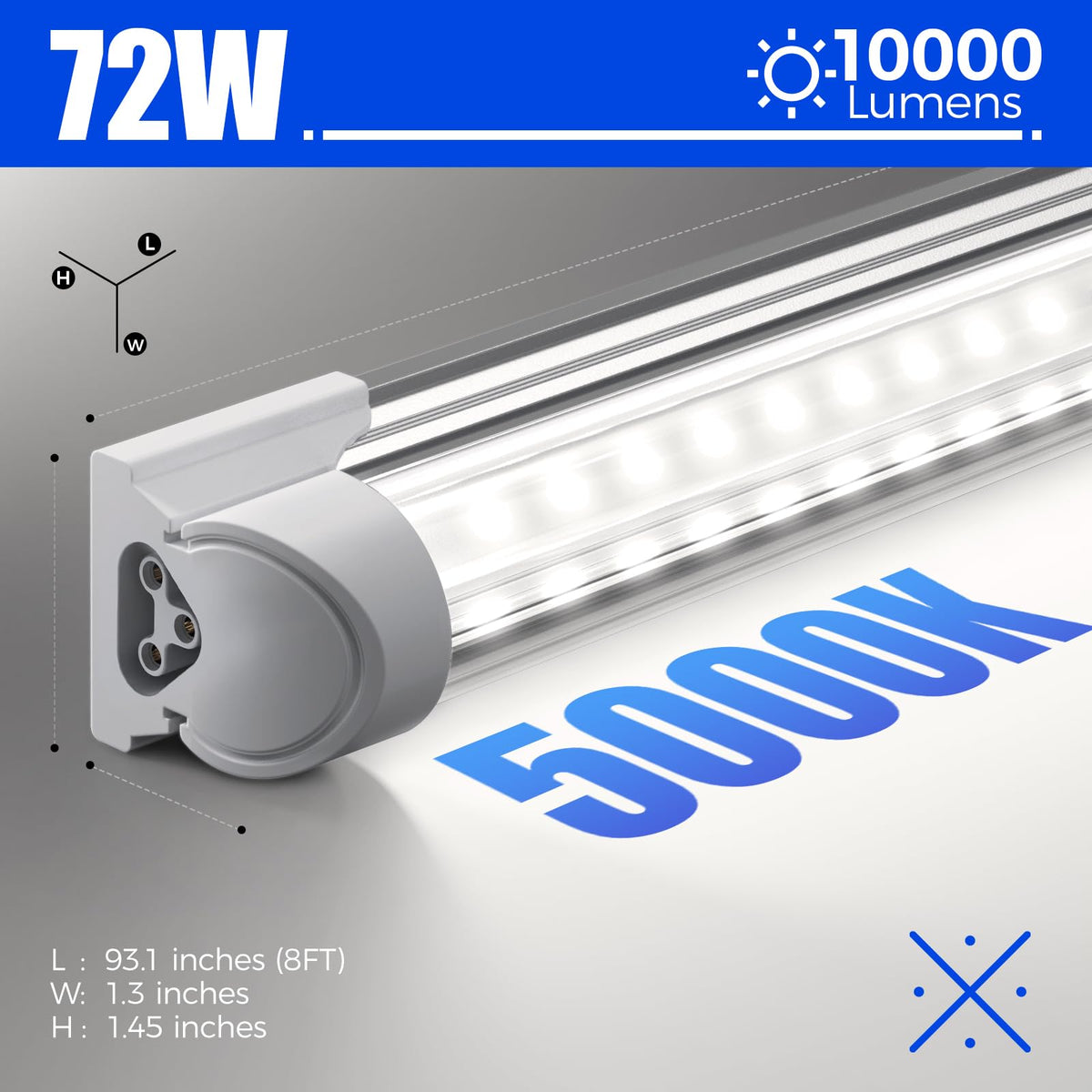 Barrina 8ft LED shop light with dual-row LEDs for even brightness.