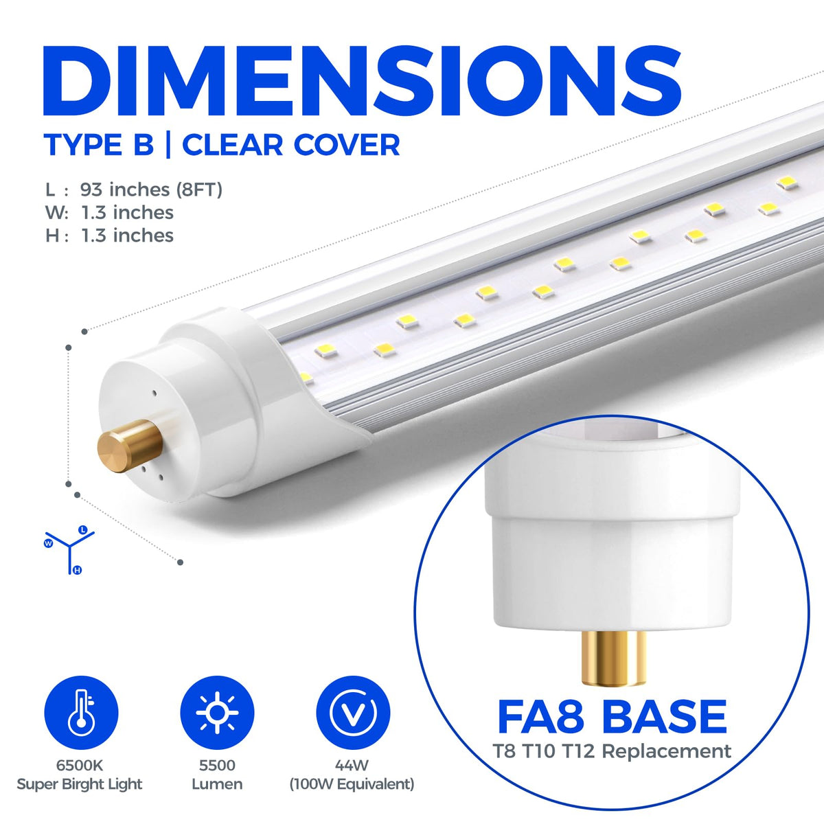 Barrina 8ft LED Tube installed in a garage, bright and even light.