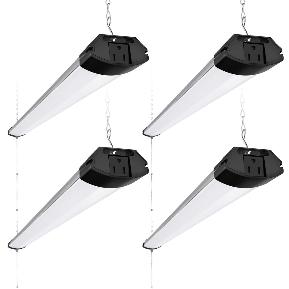 Barrina BS84 LED shop light 4ft on ceiling delivering bright, even workshop illumination.