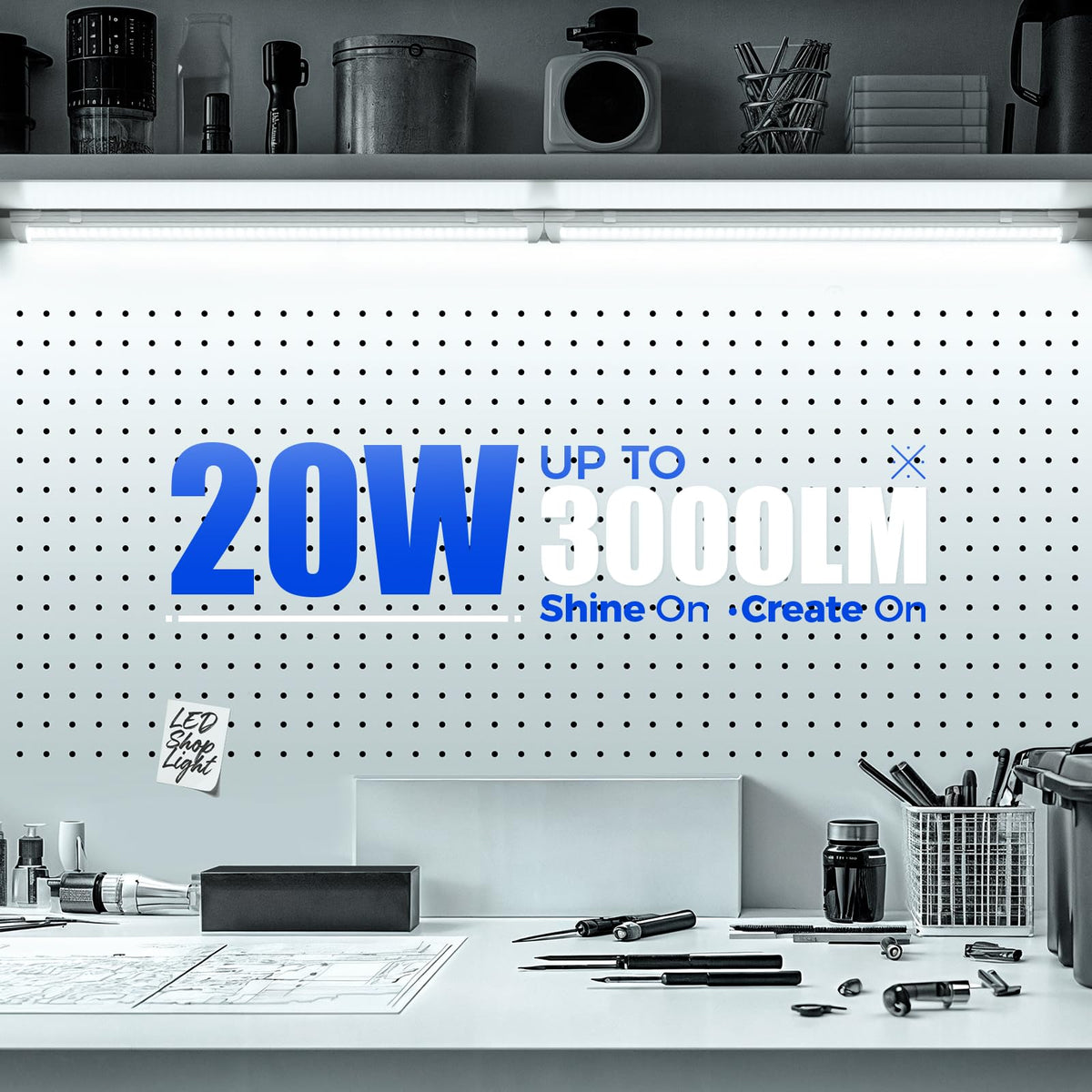 Barrina LED Shop Light 2ft dual-row LEDs deliver high brightness for workshops.