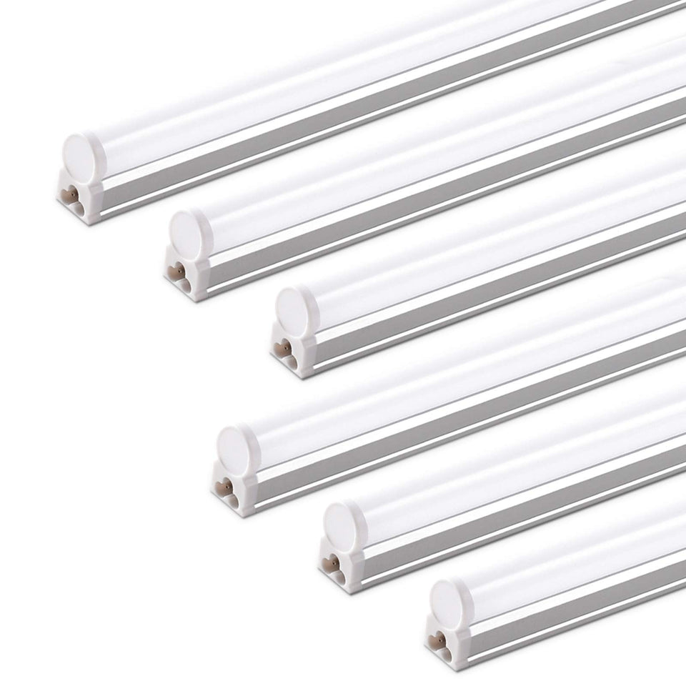 Barrina LED T5 3ft shop light six-pack mounted for bright energy-efficient workspace lighting.