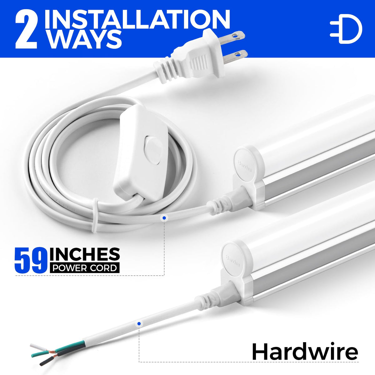 Barrina T5 3ft LED shop light includes cords for flexible configuration