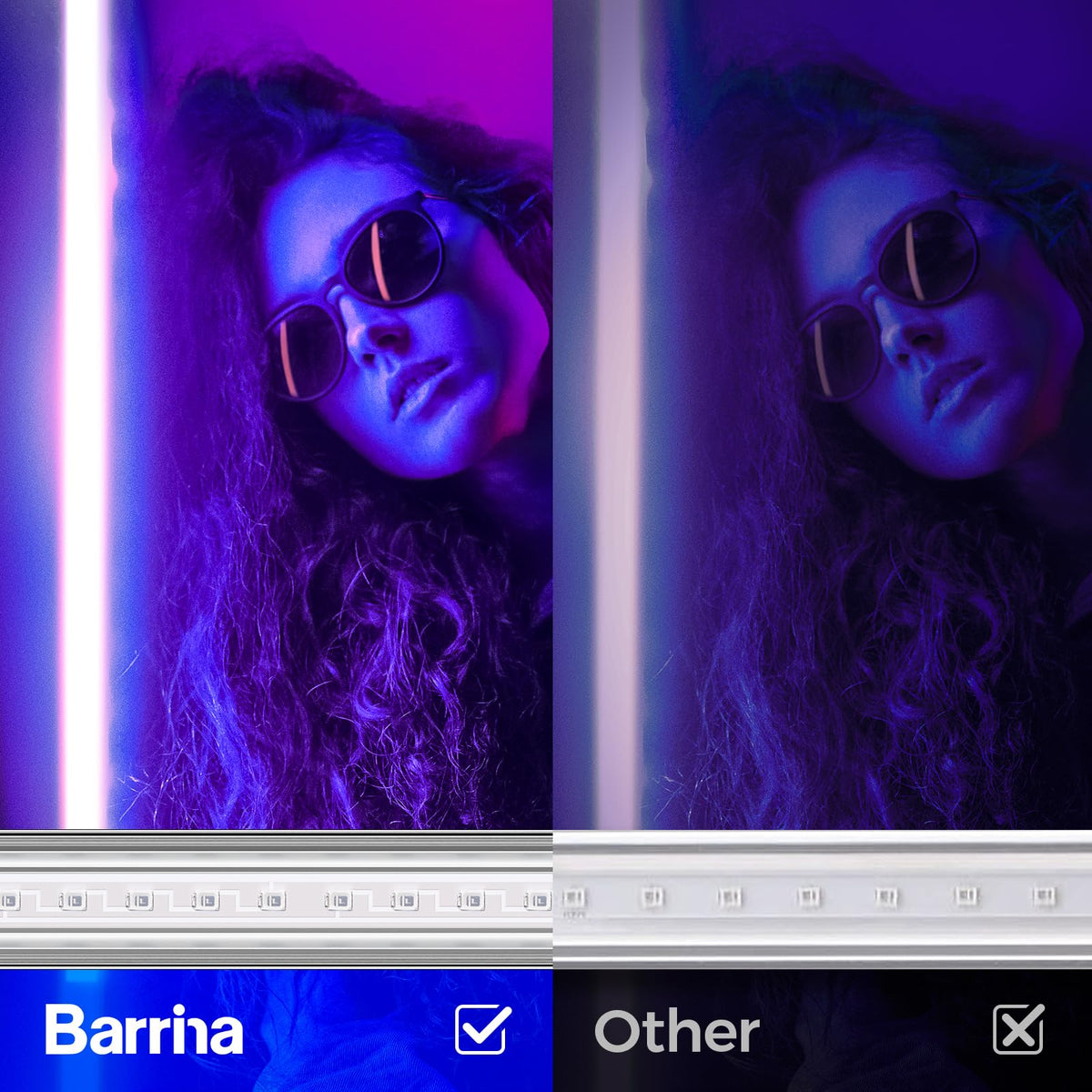 Barrina UV LED Blacklight Bar illuminating fluorescent posters in a room