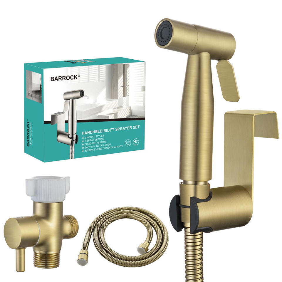 BARROCK handheld bidet sprayer with metal finish and secure holder for easy use.