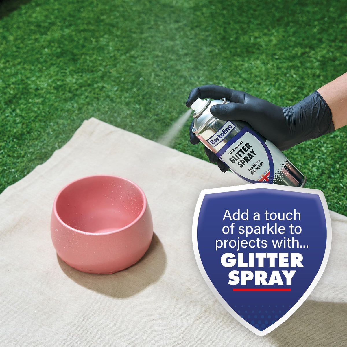 Bartoline Glitter Spray clear lacquer provides protective shine on wood