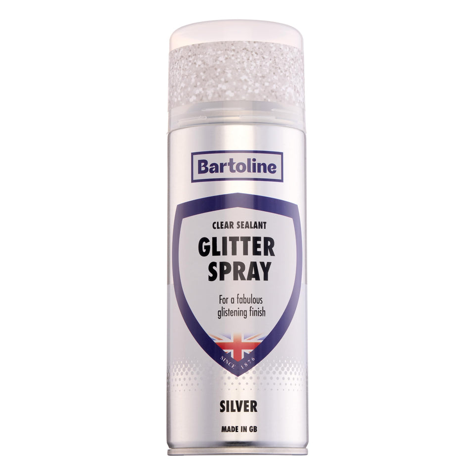 Bartoline Glitter Spray silver gloss finish adds sparkle to crafts and decor