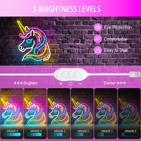Basaneon Unicorn Neon Sign with dimmable brightness for versatile mood lighting.