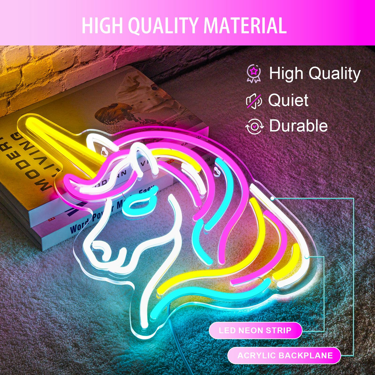 Basaneon Unicorn Neon Sign pre-drilled for easy installation.