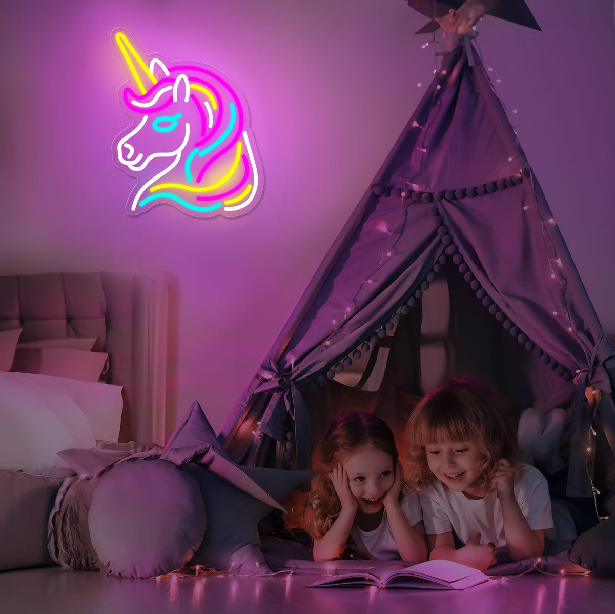 Basaneon Unicorn Neon Sign suits kids' playrooms and imaginative spaces.