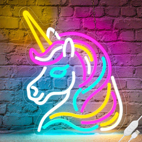 Basaneon Unicorn Neon Sign wall decor adds playful color to a kid's room.