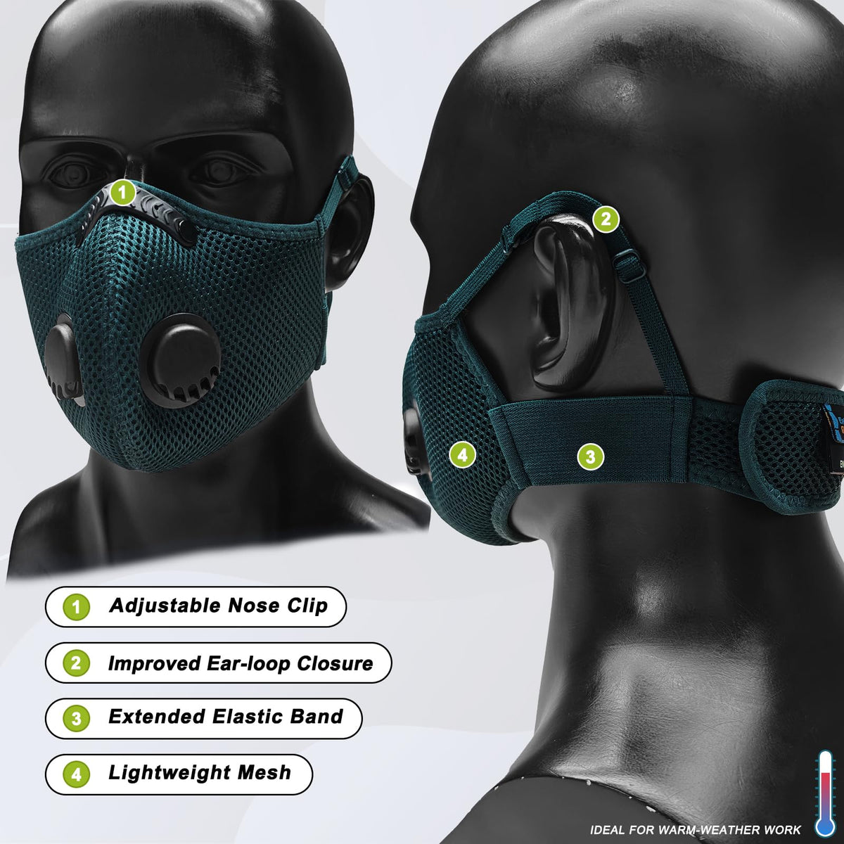 BASE CAMP dust mask shows 6-layer filter for effective filtration