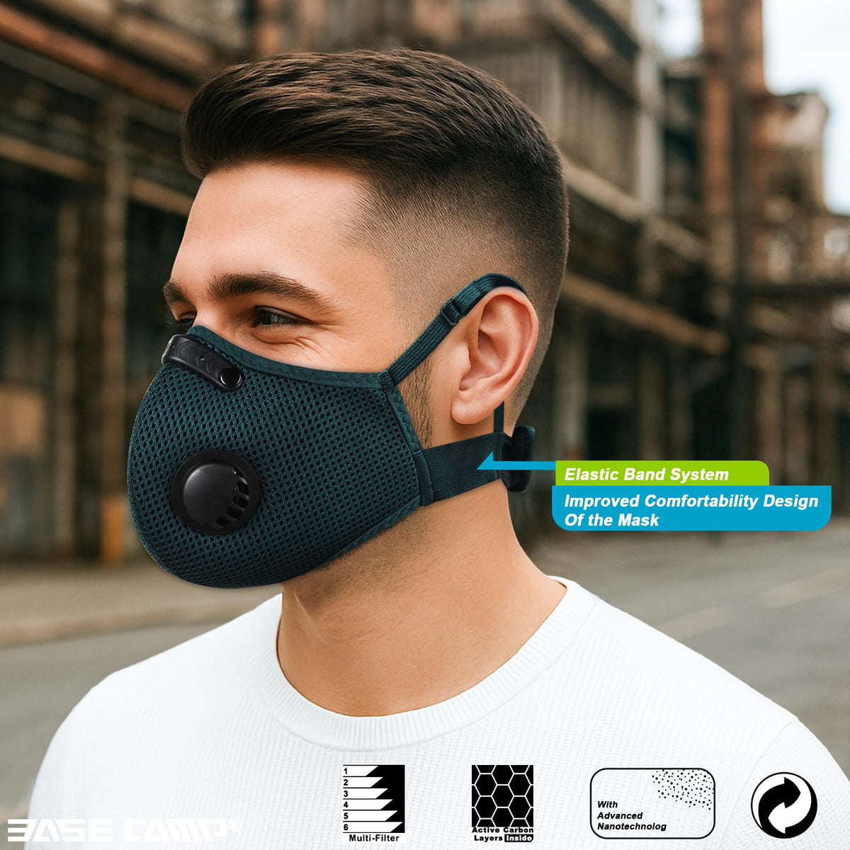 BASE CAMP dust mask mesh shell delivers comfortable all-day wear