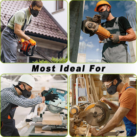 BASE CAMP dust mask neck-band adjustable image emphasizes flexible fit for various neck sizes.