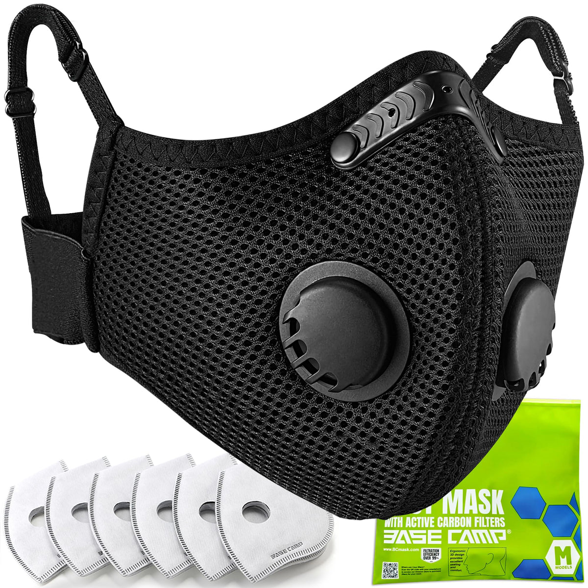 BASE CAMP M Plus dust mask front view with 6-layer filtration for dusty environments.