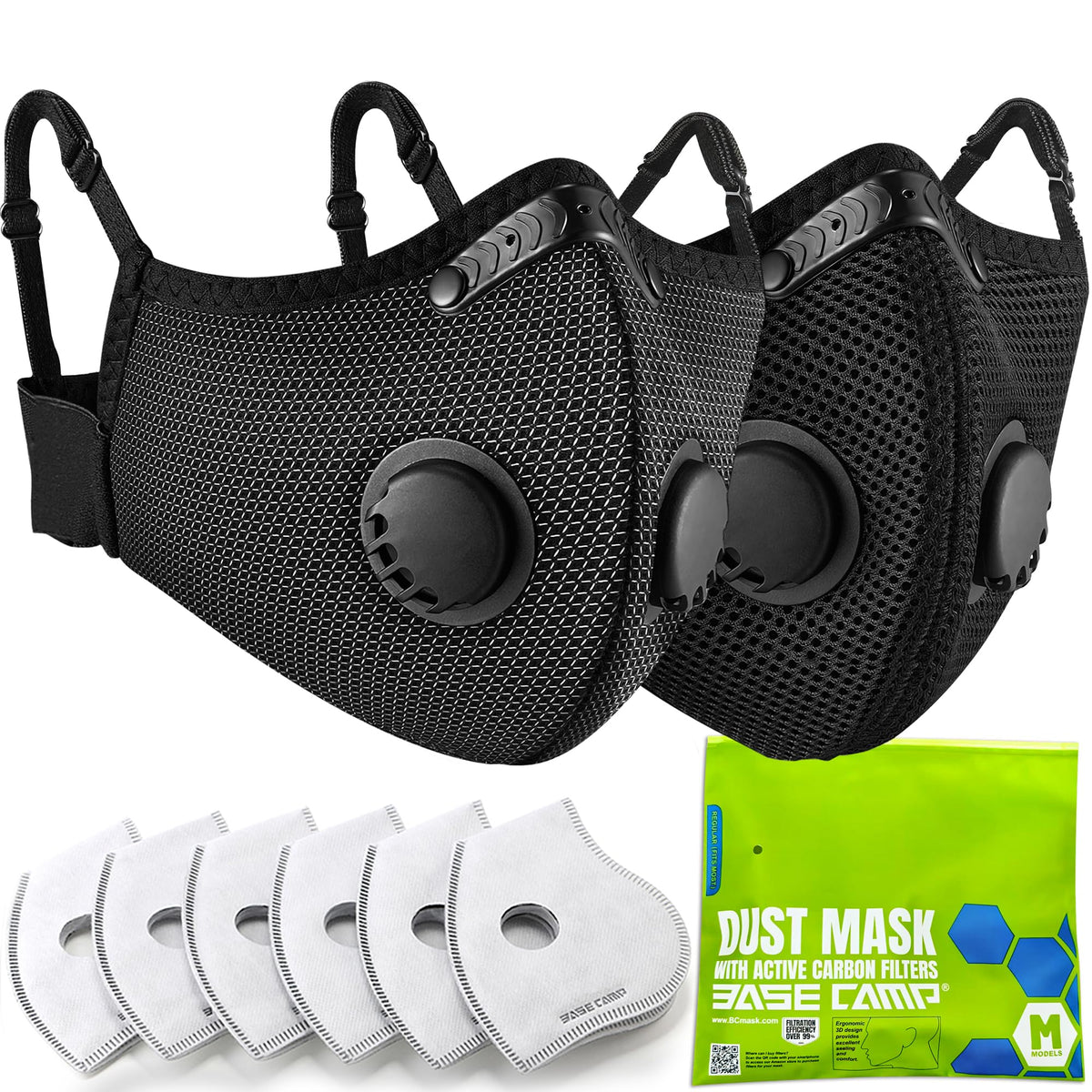 BASE CAMP M Plus dust mask front view with silver finish offering stylish protection for woodworking.