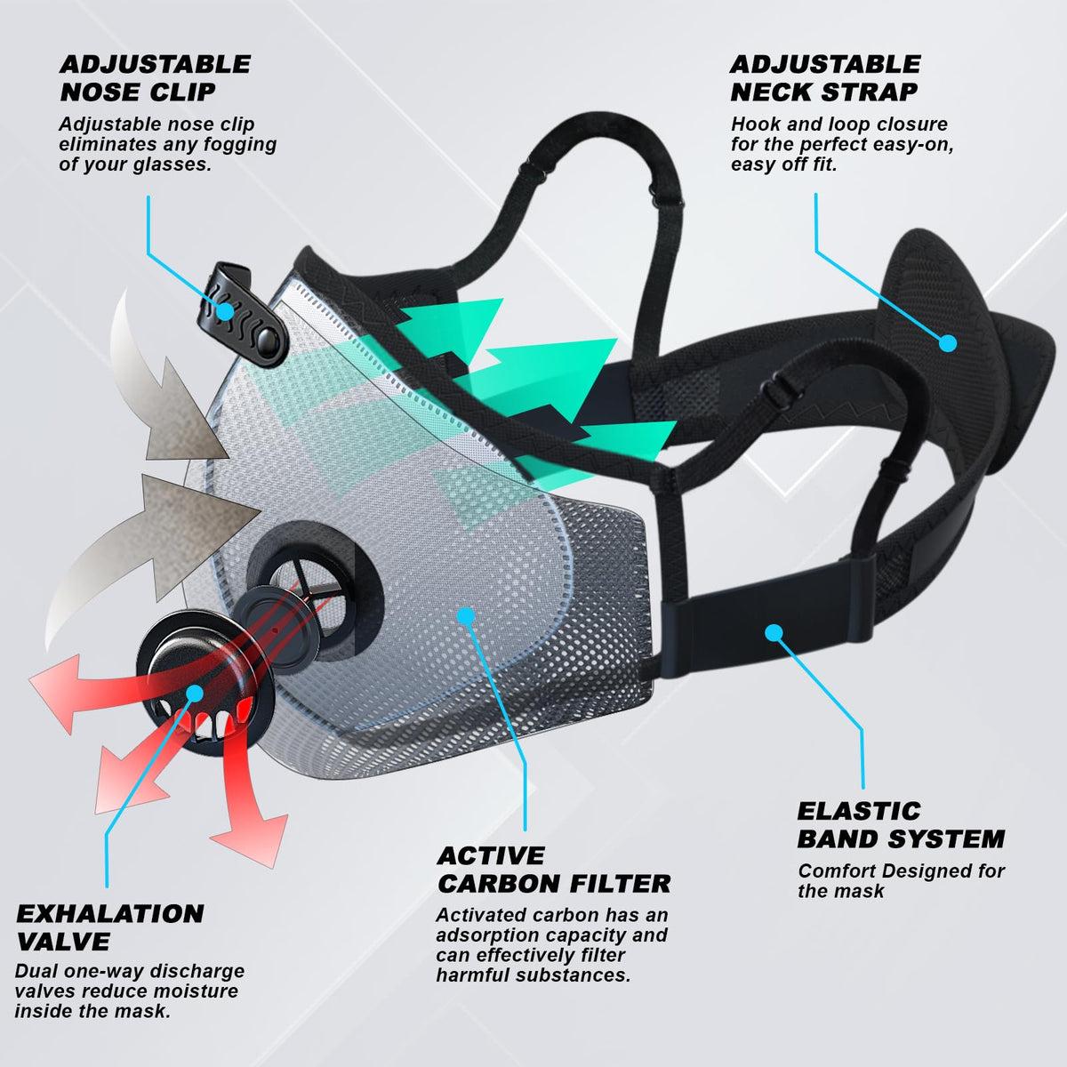 BASE CAMP M Plus dust mask nose clip reduces fogging for clear vision.