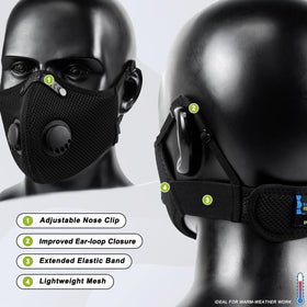 BASE CAMP M Plus dust mask worn with replaceable filter for extended use.