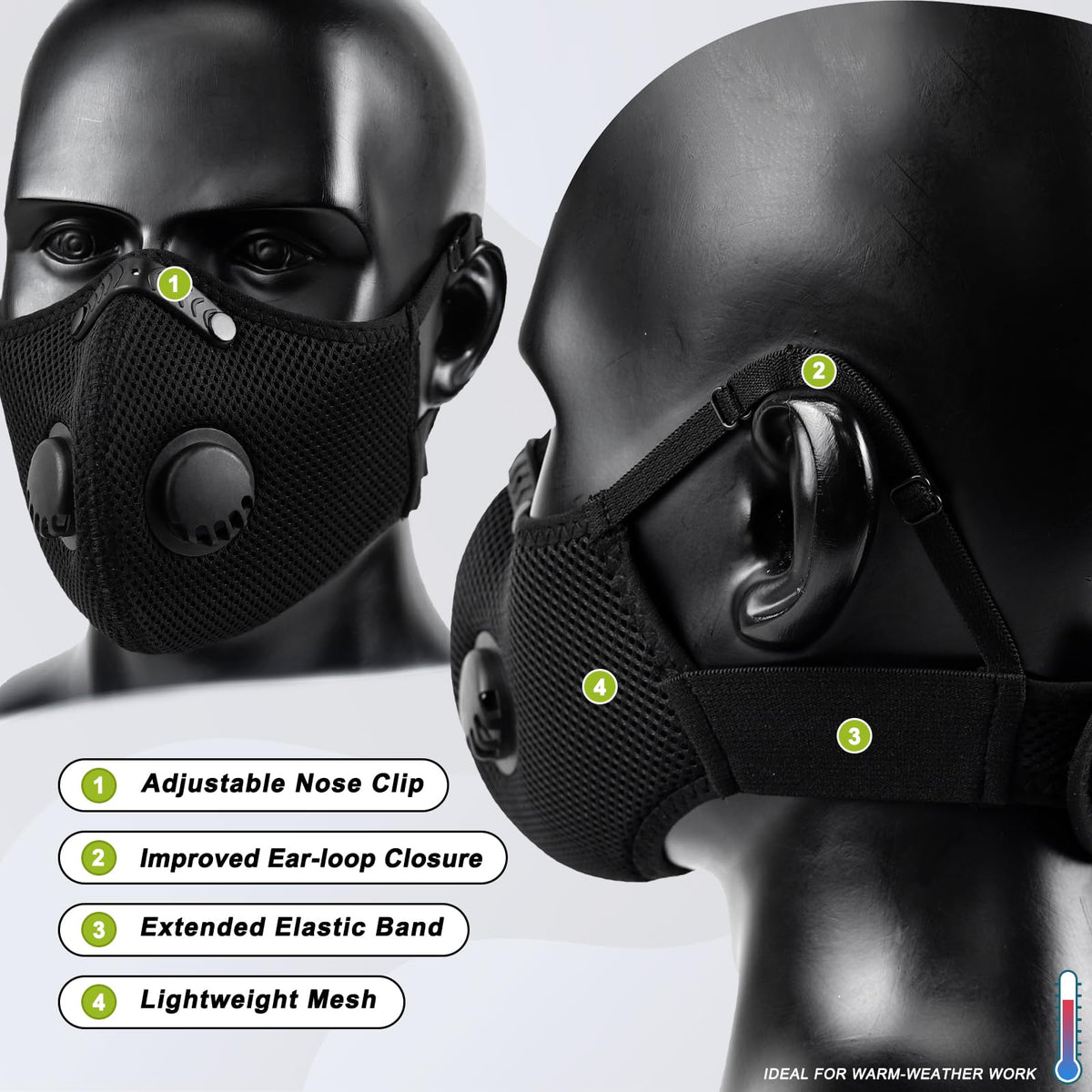 BASE CAMP M Plus Mask Valve enhances breathability and heat escape.
