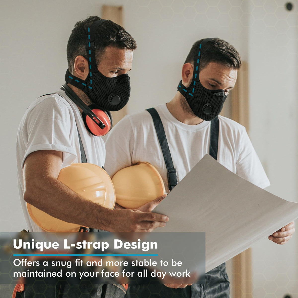 BASE CAMP M PRO dust mask side view—secure seal during movement.