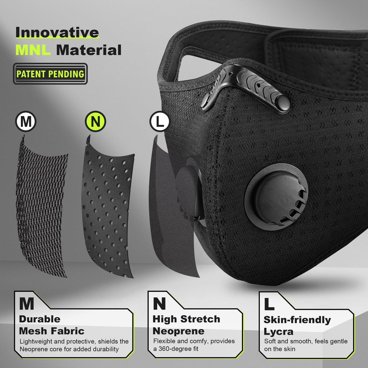 Base Camp M Pro mask side-strap design reduces ear pressure.
